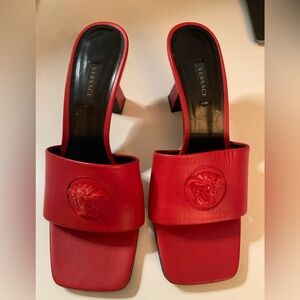 Versace Red Leather Mules